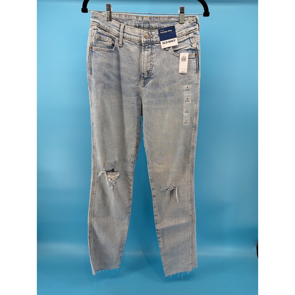 Old Navy High-Rise Vintage Slim Jeans Light Wash Distressed Size 4 NWT